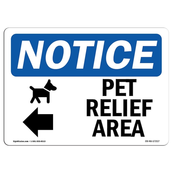 Sign, 3.5" H, Pet Relief Area (Left Arrow) Sign, Landscape, NS-D-35-L-17217-10PK